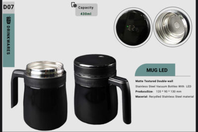 ماگ استیل دوجداره وکیوم MUG LED با بدنه مات و نمایشگر LED