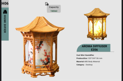 رطوبت‌ساز رومیزی E356 با بخور سرد و طراحی آروماتراپی با طرح کلبه چینی