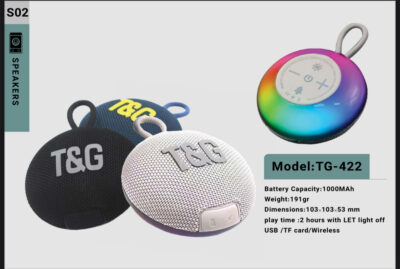 اسپیکر بلوتوثی TG-422 با باتری ۱۰۰۰ میلی‌آمپر، USB و کارت حافظه TF