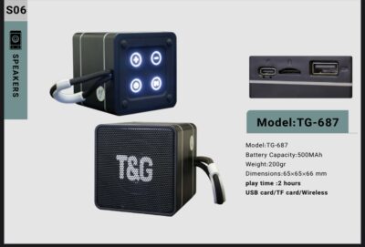 اسپیکر بلوتوثی TG-687 با باتری ۵۰۰ میلی‌آمپر، USB و کارت حافظه TF