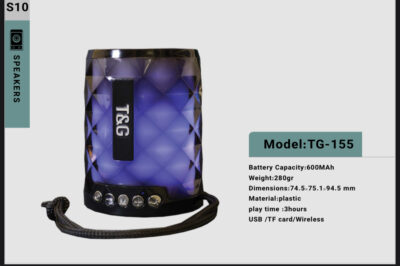 اسپیکر بلوتوثی TG-155 با باتری ۶۰۰ میلی‌آمپر، USB و کارت حافظه TF