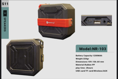 اسپیکر بلوتوثی NR-103 با باتری ۱۲۰۰ میلی‌آمپر، USB، TF و AUX