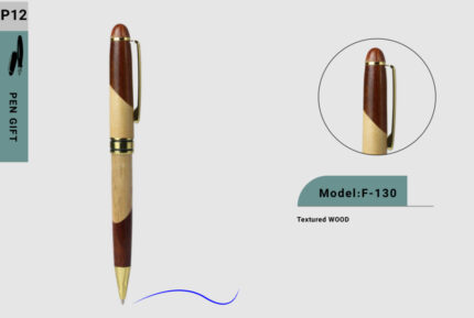 خودکار تبلیغاتی چوبی (F-130) با طراحی دورنگ و قطعات طلایی